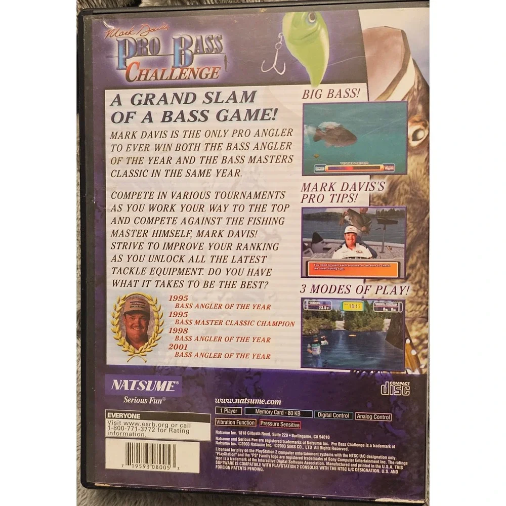Mark Davis Pro Bass Challenge Sony PlayStation 2 PS2 Natsume Fishing Game
